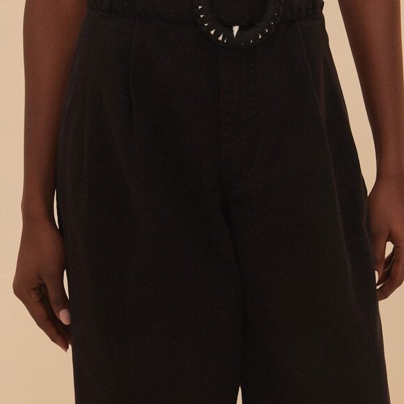 NWT  32 Black Twill Belted Wide Pants - Picture 2 of 4